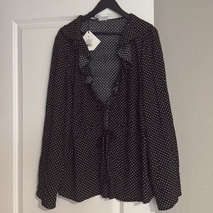 Ava & Viv Black Polka Dot Ruffle Women's Top